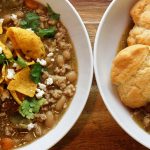 Crockpot Ground Chicken Chili Recipe Close Up of Two Bowls of Chili