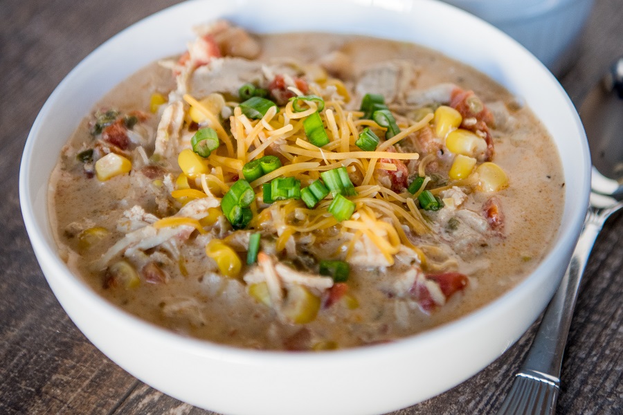 Instant Pot White Chicken Chili Recipes Close Up of a Bowl of White Chili